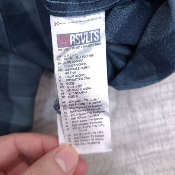RSVLTS x Borland Flannel Mens Blue Check Shirt Size 3XL Long Sleeve Button Top - Picture 6 of 6